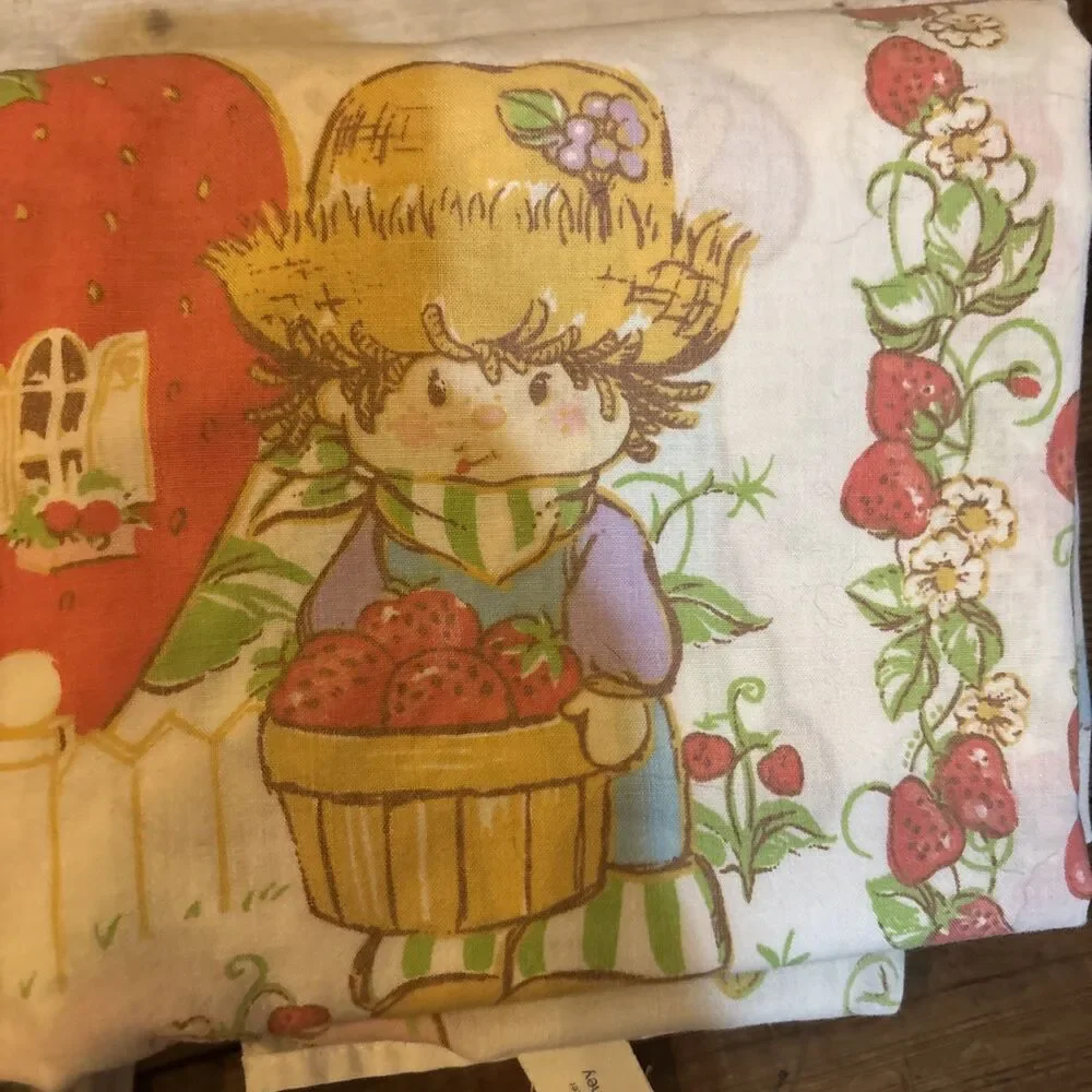 Vintage 1980s Strawberry Shortcake Twin Sheet 5 PC Set American Greetings READ